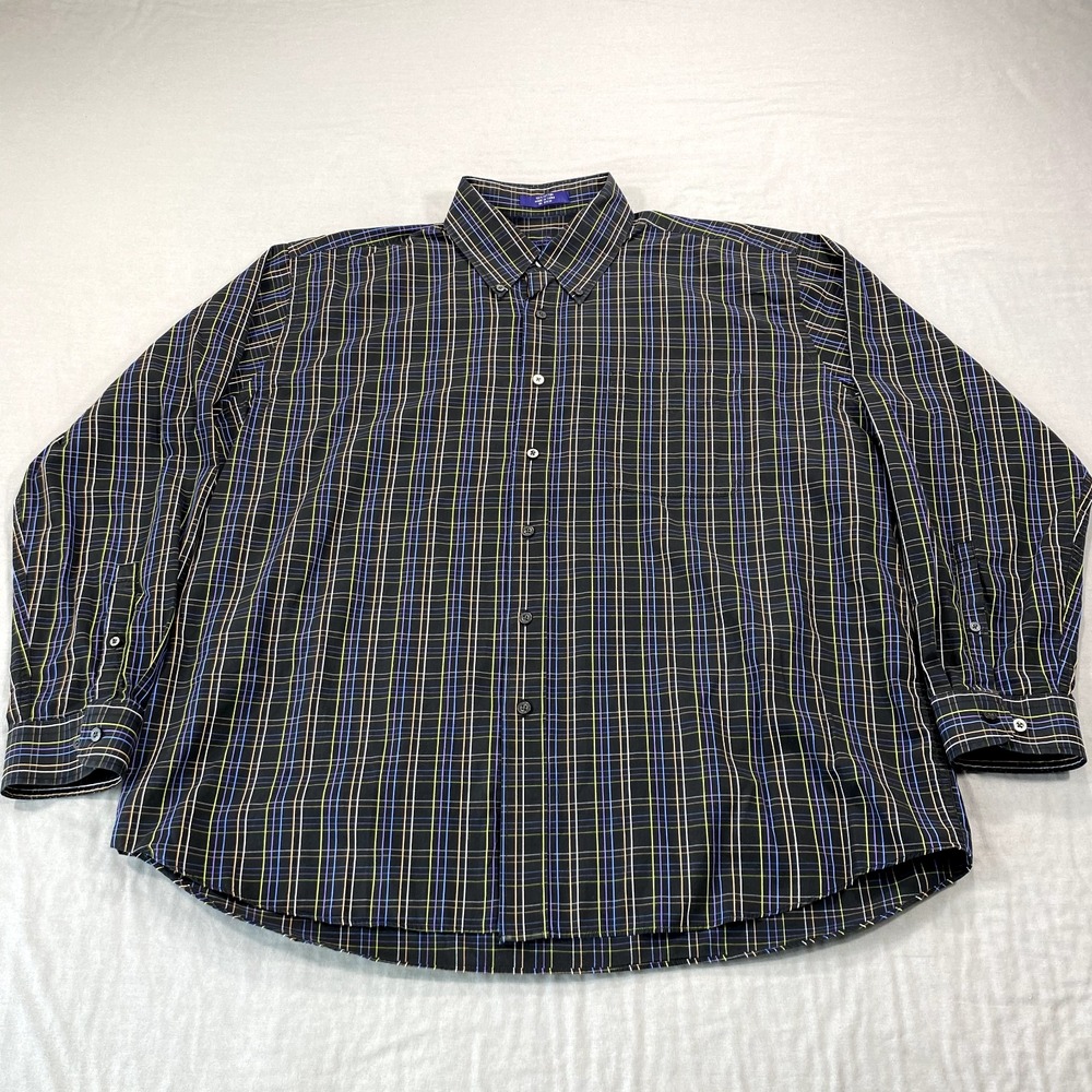 Alan Flusser Shirt Mens 2XL XXL Black Plaid Long Sleeve Button Up Casual Adult